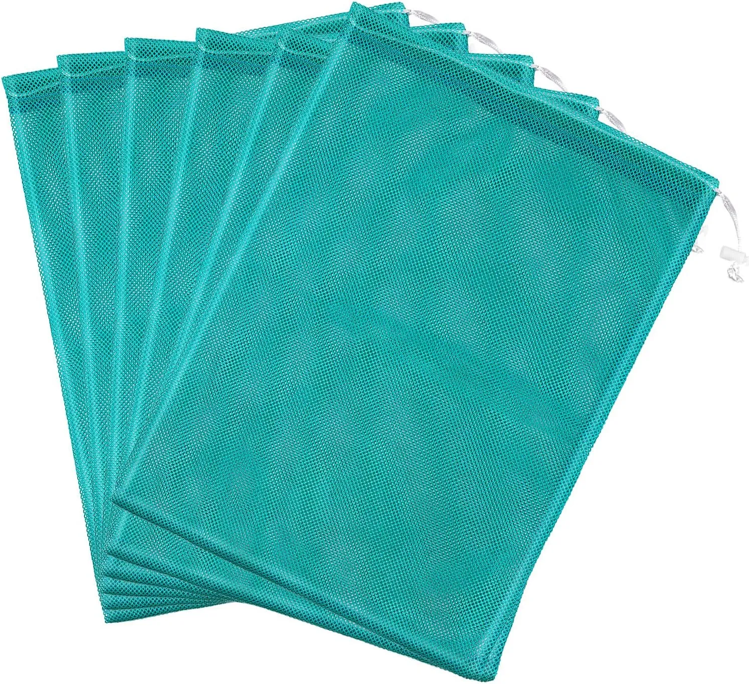 Frienda 6 Pieces Mesh Stuff Sack, 11 x 15 Inch Durable Nylon Drawstring Laundry Bag for Rinsing Beach Toys, Seashell Collecting, Mesh Bags and Travel(Turquoise)