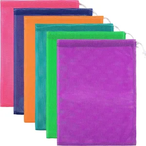 Frienda 6 Pieces Mesh Stuff Sack, 15 x 22 Inch Durable Nylon Mesh Drawstring Laundry Bag for Rinsing Beach Toys, Seashell Collecting, Mesh Bags and Travel (Multicolor)