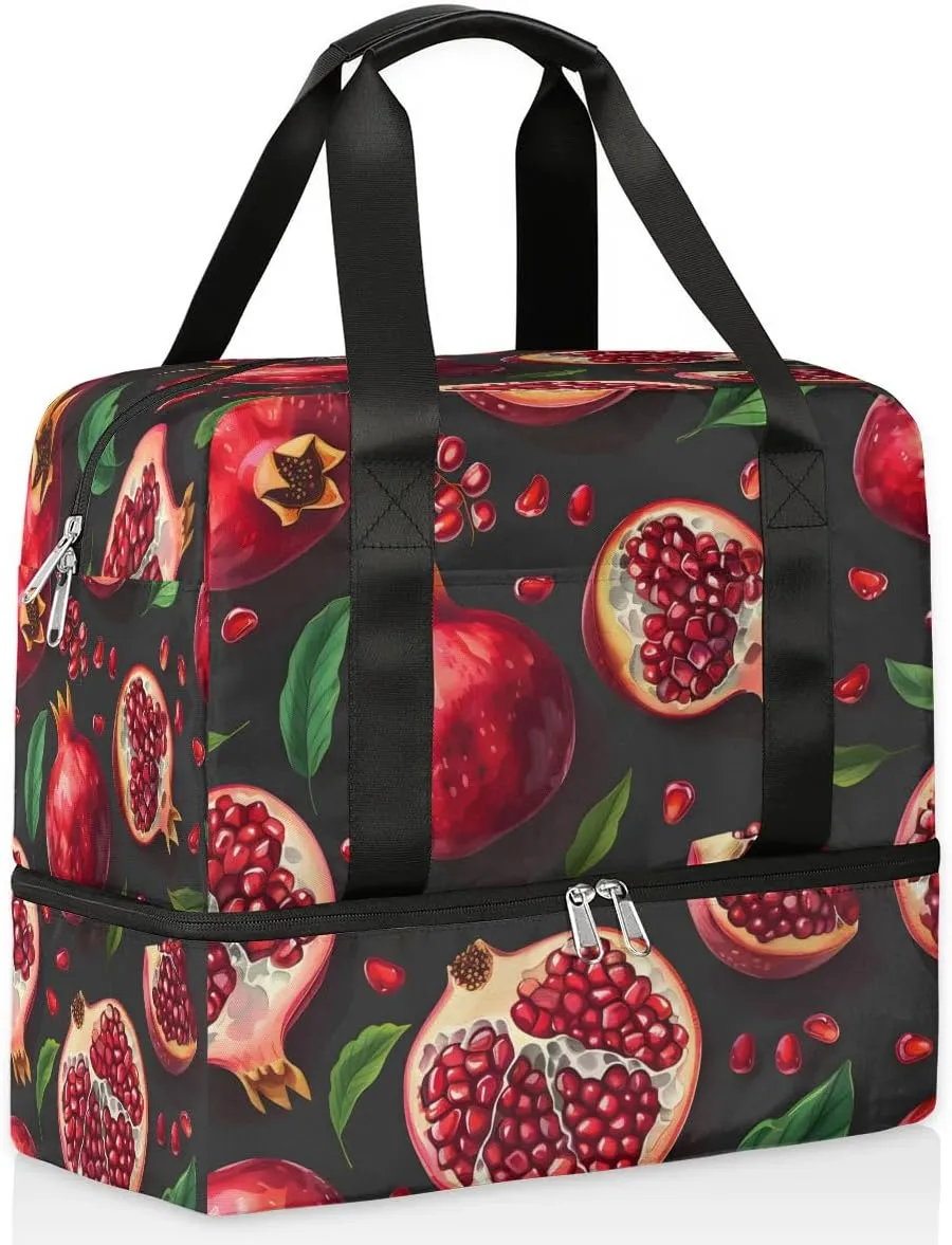 Fruit Pomegranate Travel Duffel Bag Dry Wet Separated Sports Tote Travel Duffle Bag Gym Workout Bag Women Travel Duffel Bag for Women, Travel, Gym, Work