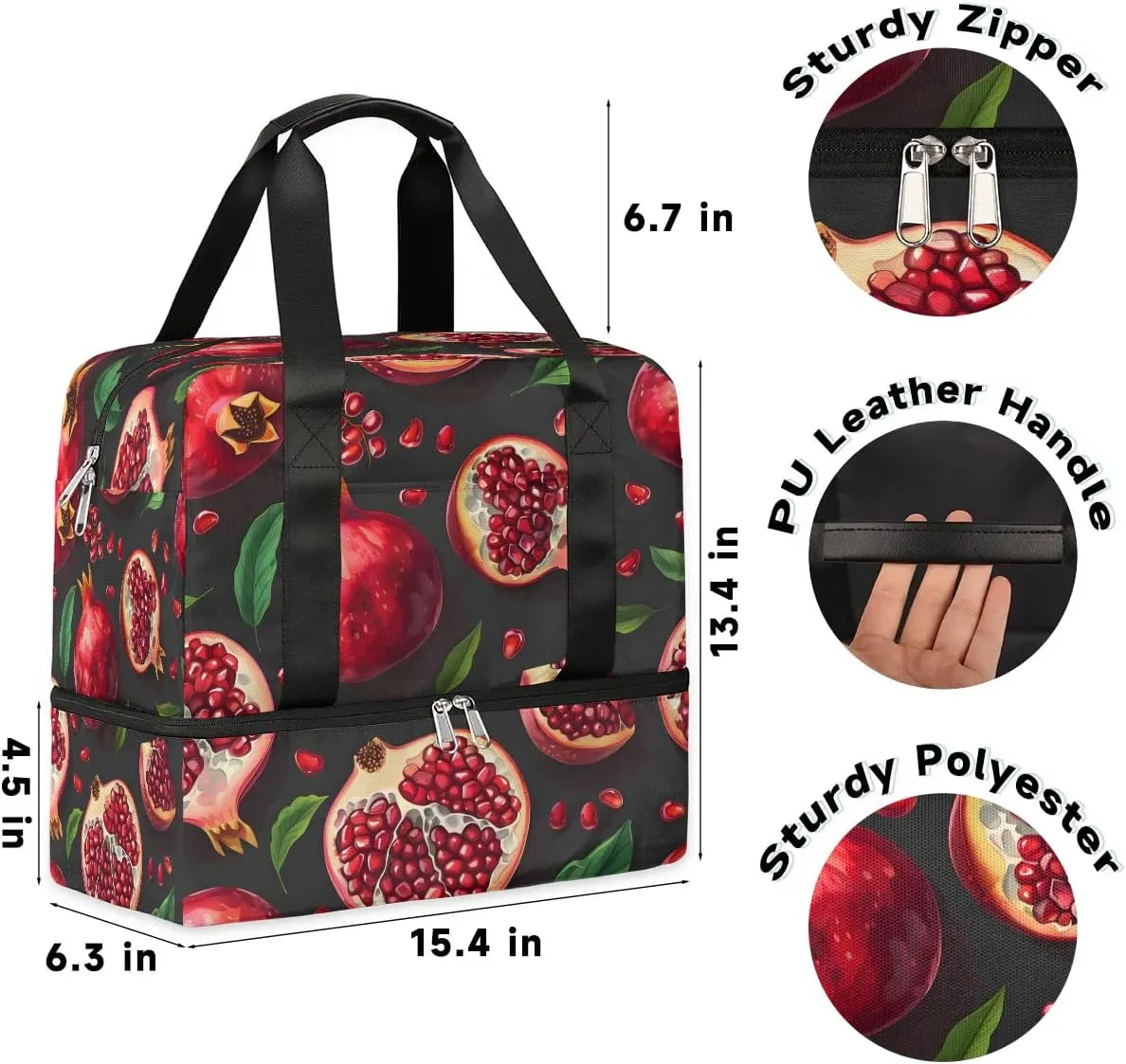 Fruit Pomegranate Travel Duffel Bag Dry Wet Separated Sports Tote Travel Duffle Bag Gym Workout Bag Women Travel Duffel Bag for Women, Travel, Gym, Work