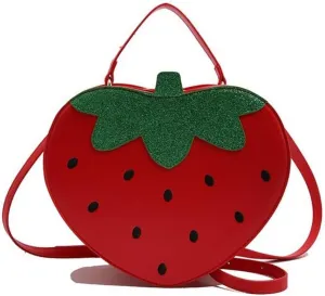Fruit Strawberry Shaped Shoulder Bag, PU Leather Mini Sweet Cartoon Crossbody Purse, Novelty Cute Top Handle Handbag Satchel