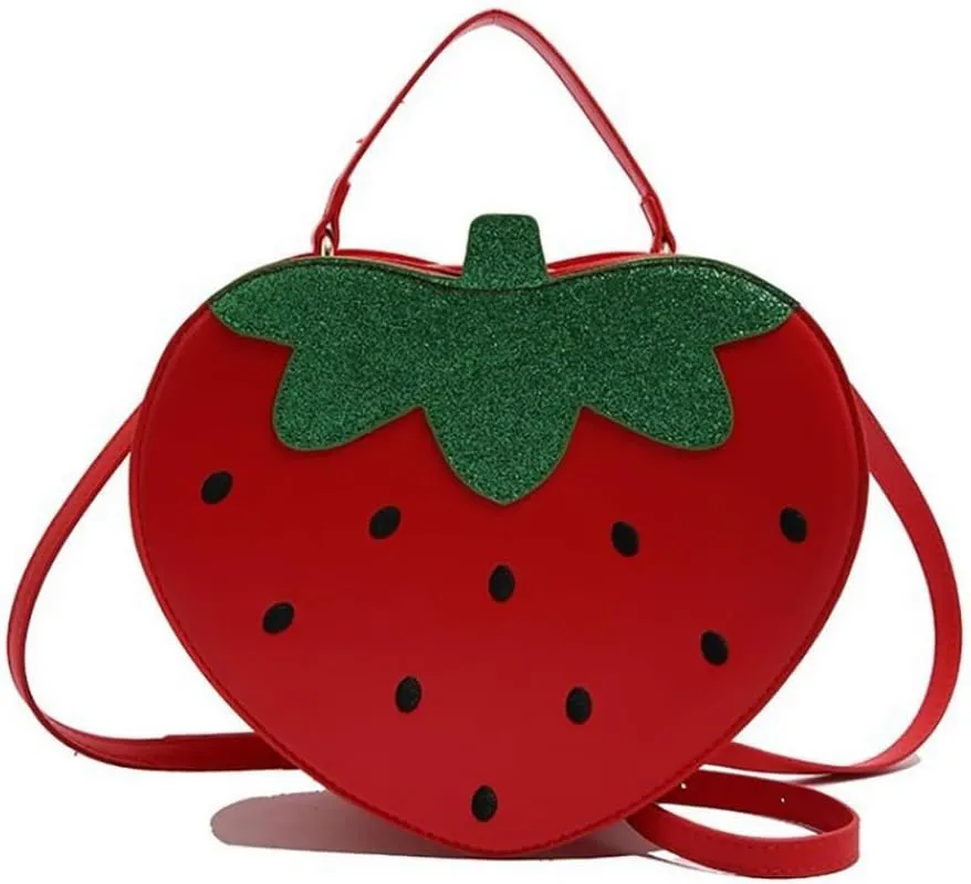 Fruit Strawberry Shaped Shoulder Bag, PU Leather Mini Sweet Cartoon Crossbody Purse, Novelty Cute Top Handle Handbag Satchel