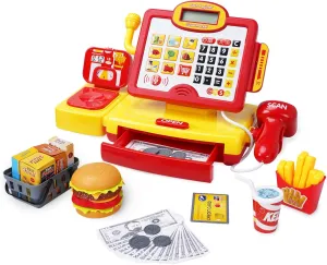 FS Toy Cash Register for Kids, with True Barcode Scanner & Calculator Toys, Pretend Play for Toddlers 3-5, Shopping Playset, Kids Cash Register with Credit Card for Boys and Girls