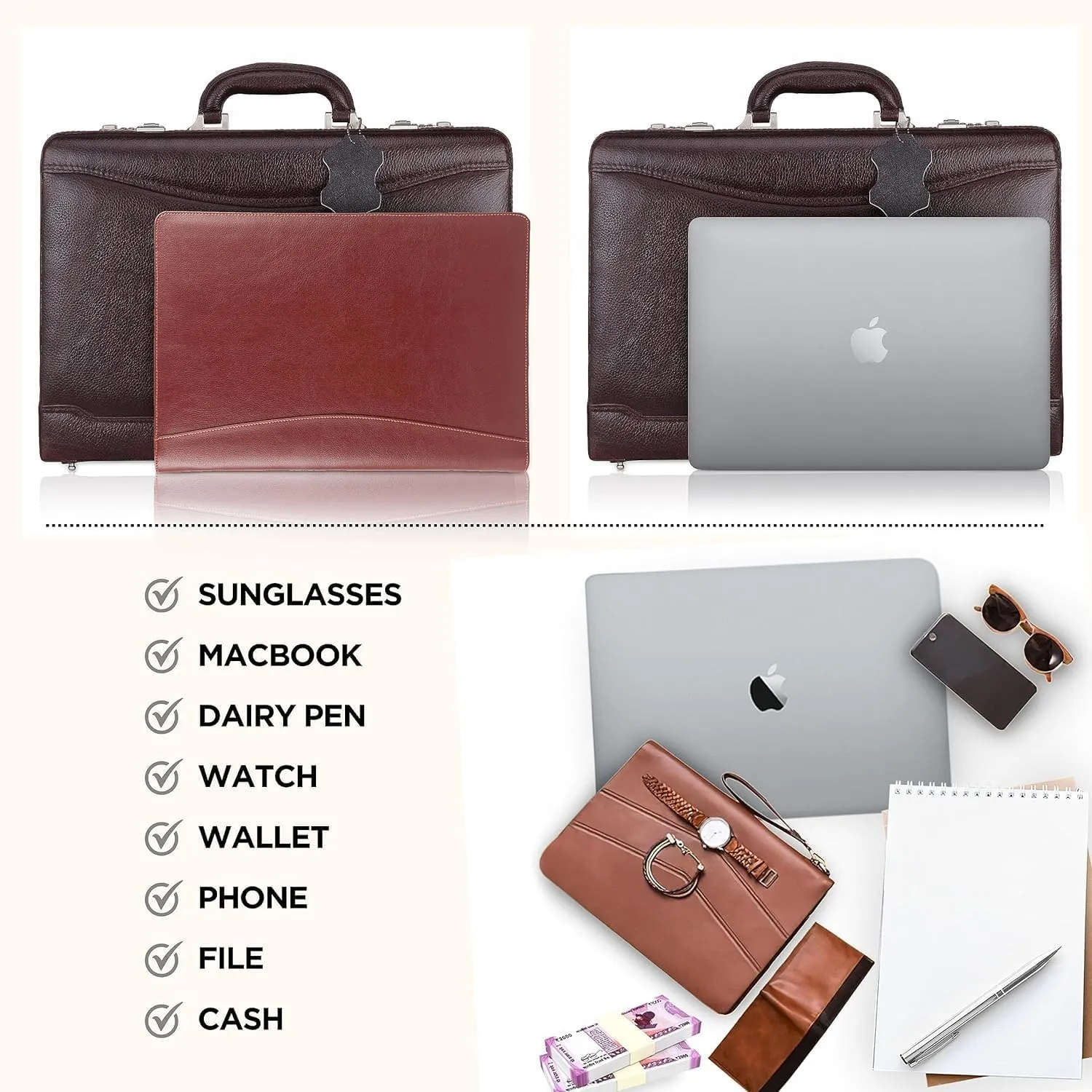 Full Grain Leather Briefcase Attache Case For Unisex Size L18 * W5 * H12 Inches Expandable Briefcase Bag