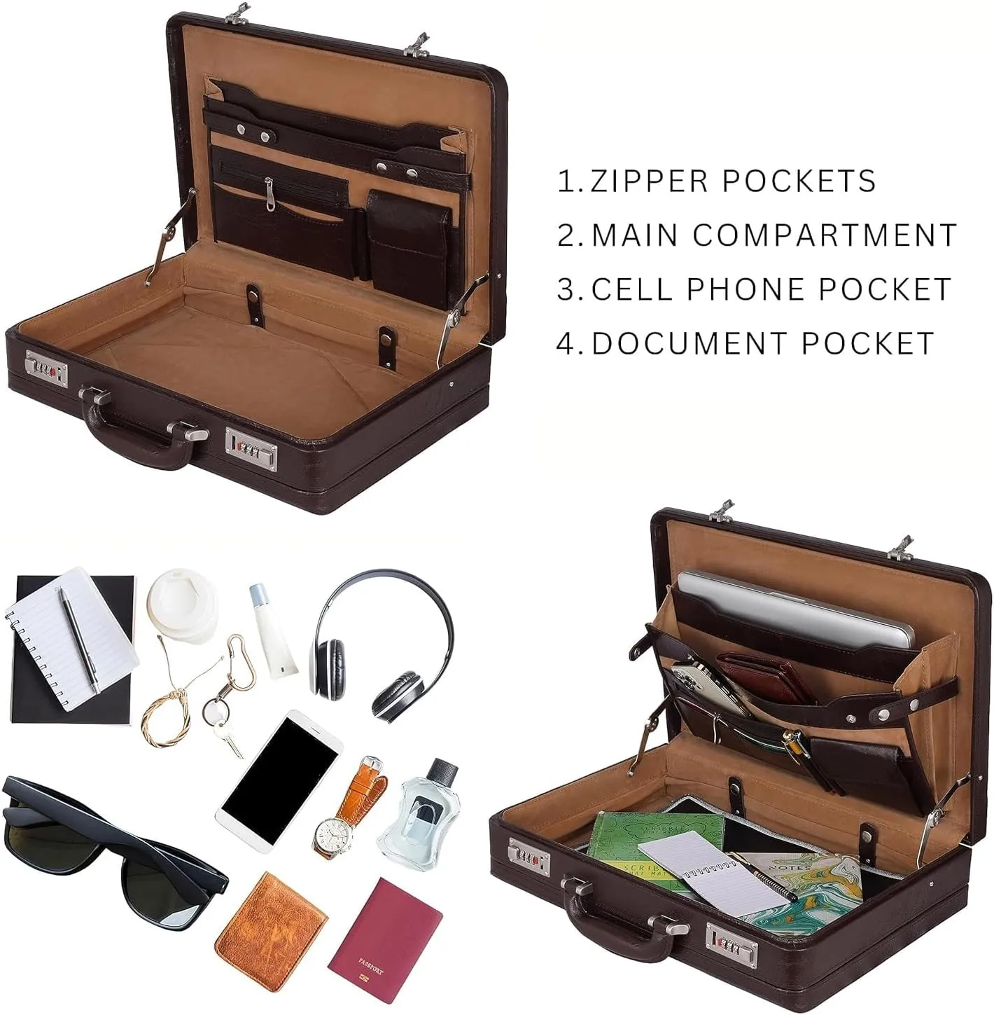 Full Grain Leather Briefcase Attache Case For Unisex Size L18 * W5 * H12 Inches Expandable Briefcase Bag