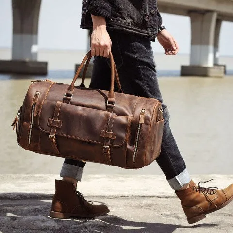 Full Grain Leather Gym Duffle Travel Bag