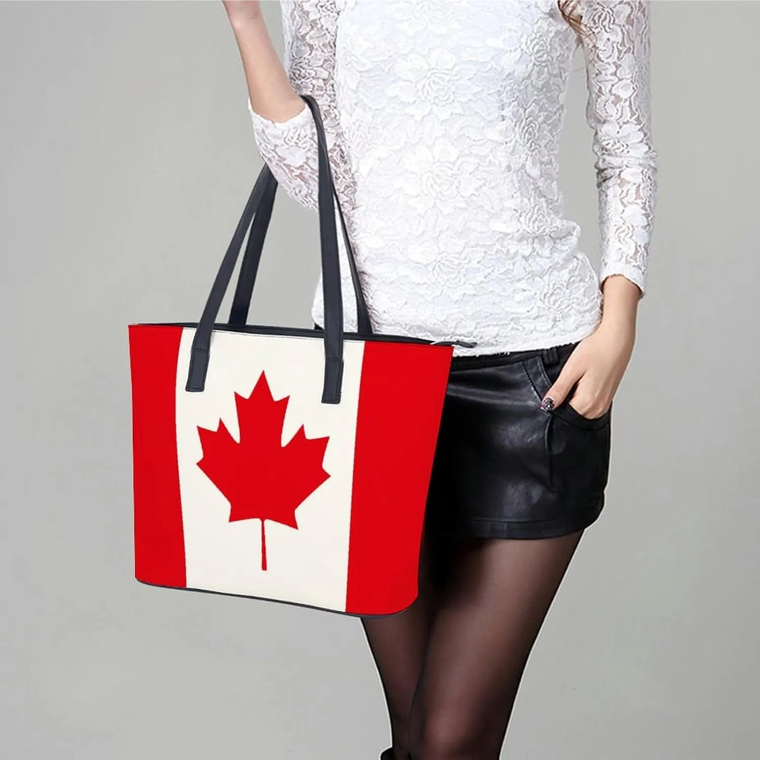 Functional Haiti-Flag Shoulder Tote Bag Women Zipper Leather for Daily Essentials