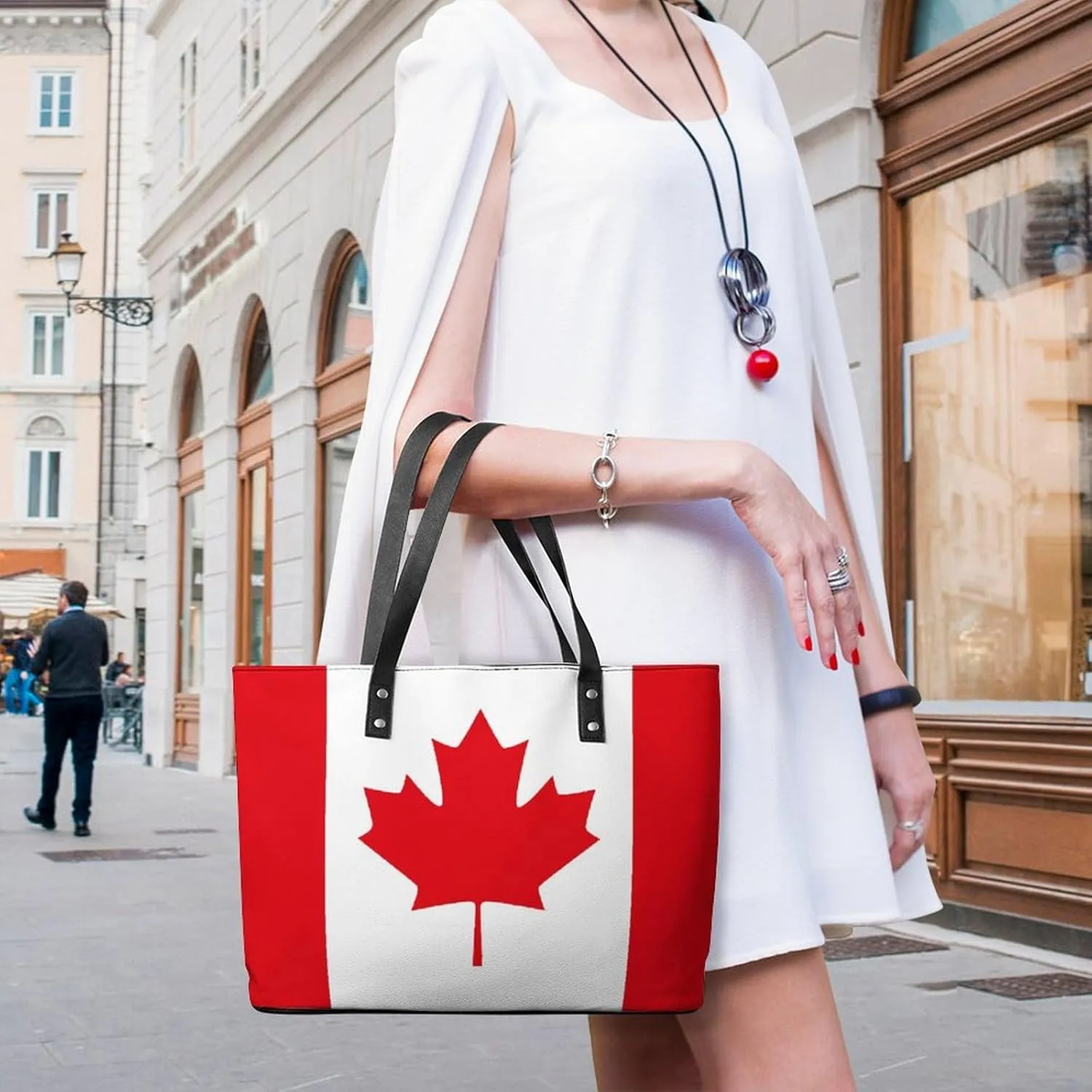Functional Haiti-Flag Shoulder Tote Bag Women Zipper Leather for Daily Essentials