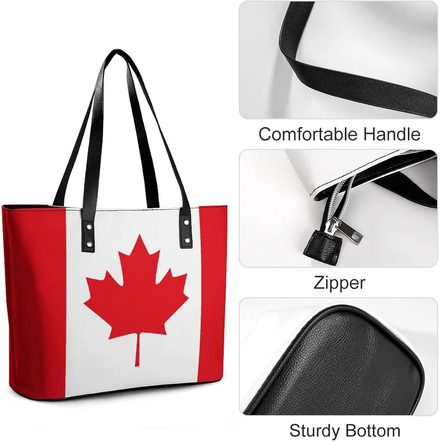 Functional Haiti-Flag Shoulder Tote Bag Women Zipper Leather for Daily Essentials