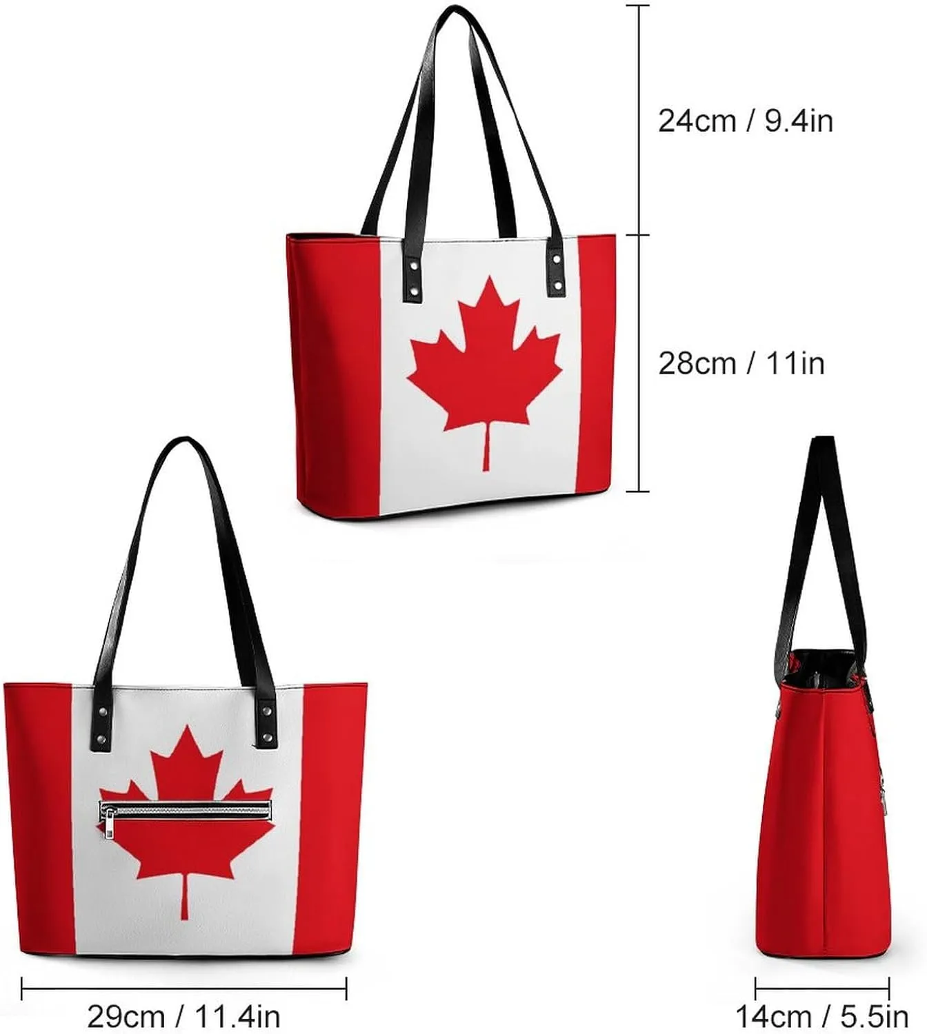 Functional Haiti-Flag Shoulder Tote Bag Women Zipper Leather for Daily Essentials