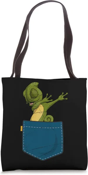 Funny Dabbing Animal Lizard Reptile Lover Pocket Chameleon Tote Bag