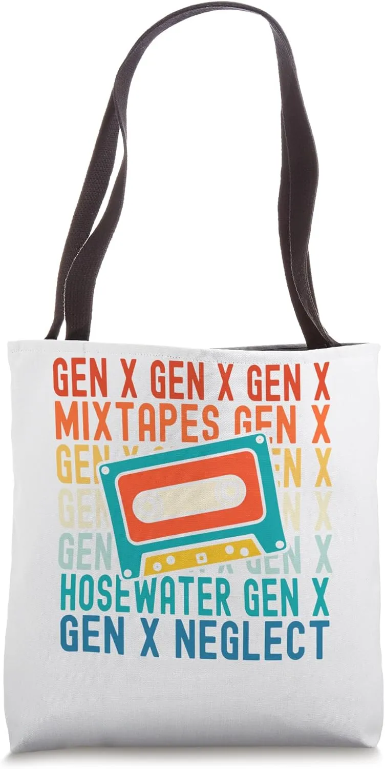Funny Gen X Raised on Mixtapes Hose Water and Neglect Retro Tote Bag