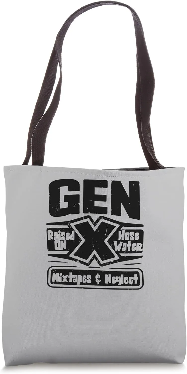 Funny Gen X Raised on Mixtapes Hose Water and Neglect Retro Tote Bag