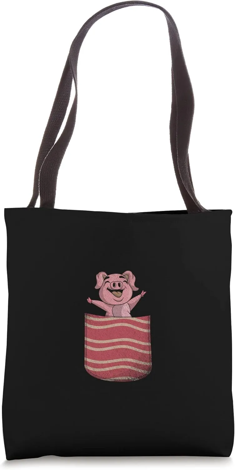 Funny Pig Pork Bacon Lover Cute Pocket Bacon Tote Bag