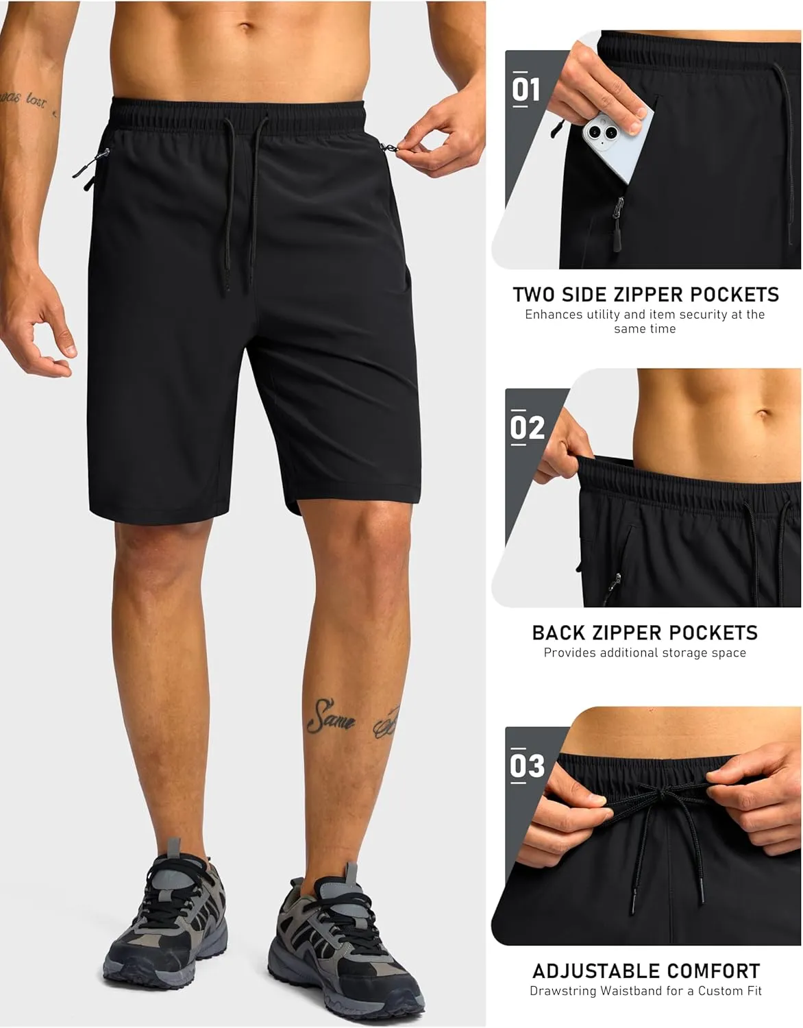 G Gradual Men's Hiking Shorts 7"/9" Lightweight Athletic Shorts for Men Quick Dry Stretch Casual Shorts with 3 Zipper Pockets