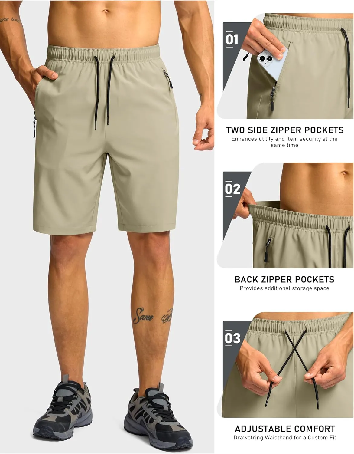 G Gradual Men's Hiking Shorts 7"/9" Lightweight Athletic Shorts for Men Quick Dry Stretch Casual Shorts with 3 Zipper Pockets