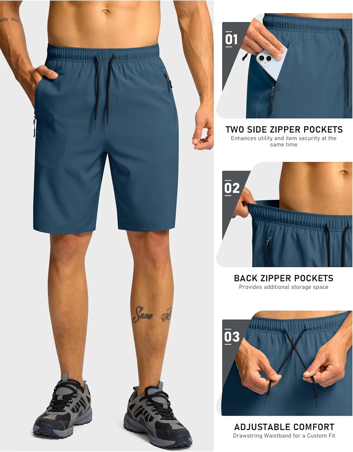 G Gradual Men's Hiking Shorts 7"/9" Lightweight Athletic Shorts for Men Quick Dry Stretch Casual Shorts with 3 Zipper Pockets