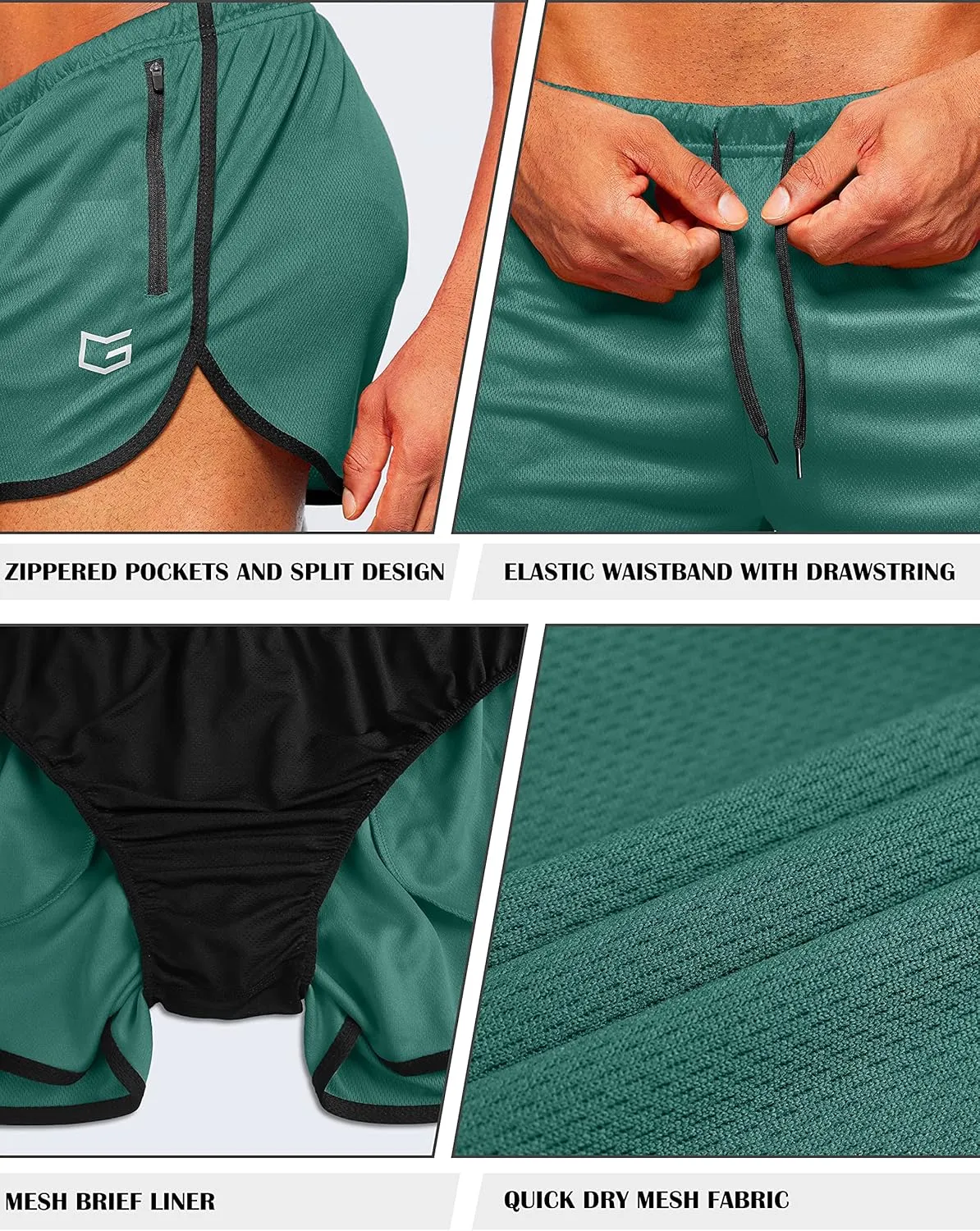 G Gradual Men's Running Shorts 3 Inch Quick Dry Gym Athletic Jogging Shorts with Zipper Pockets