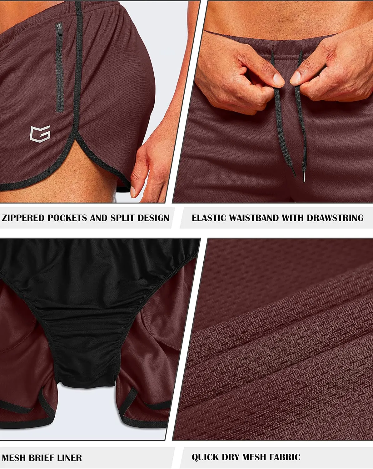 G Gradual Men's Running Shorts 3 Inch Quick Dry Gym Athletic Jogging Shorts with Zipper Pockets