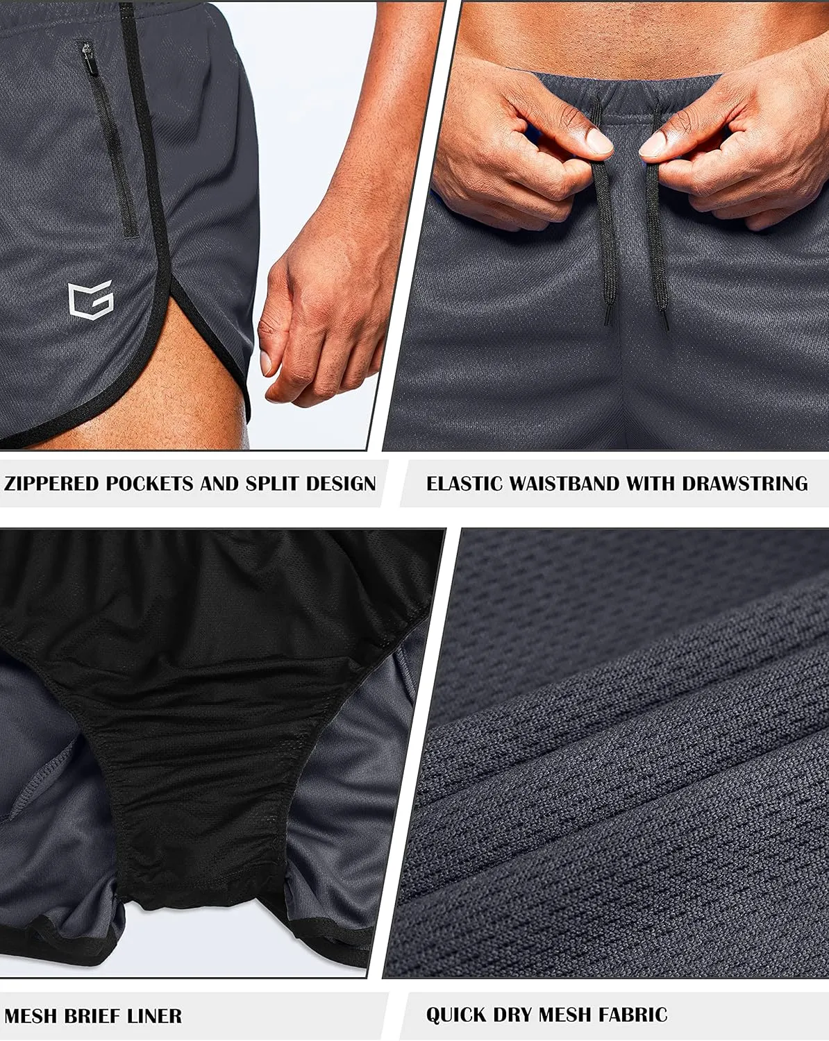 G Gradual Men's Running Shorts 3 Inch Quick Dry Gym Athletic Jogging Shorts with Zipper Pockets