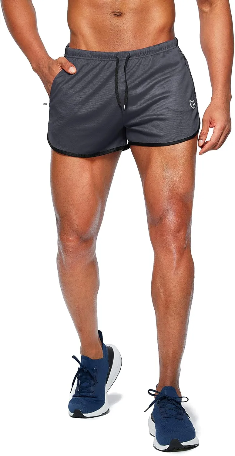 G Gradual Men's Running Shorts 3 Inch Quick Dry Gym Athletic Jogging Shorts with Zipper Pockets