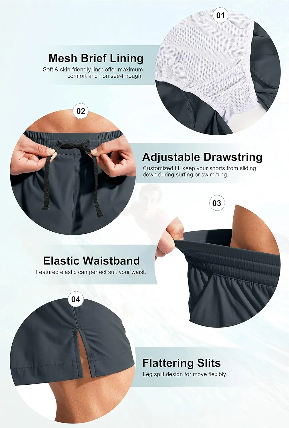 G Gradual Men's Swim Trunks Quick Dry Bathing Suit Beach Board Shorts for Men with Zipper Pockets and Mesh Lining
