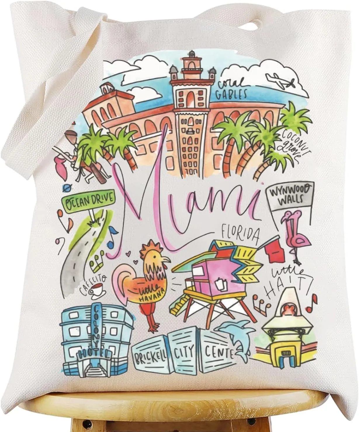 G2TUP Miami Travel Tote - Florida Landmarks Shoulder Bag, City Merchandise Souvenir Gift