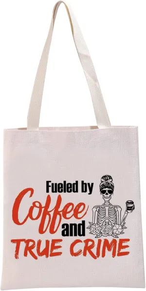 G2TUP True Crime Junkie Gift Fueled by Coffee and True Crime Reusable Canvas Tote Bag Crime Show Gift Murder Show Handbag