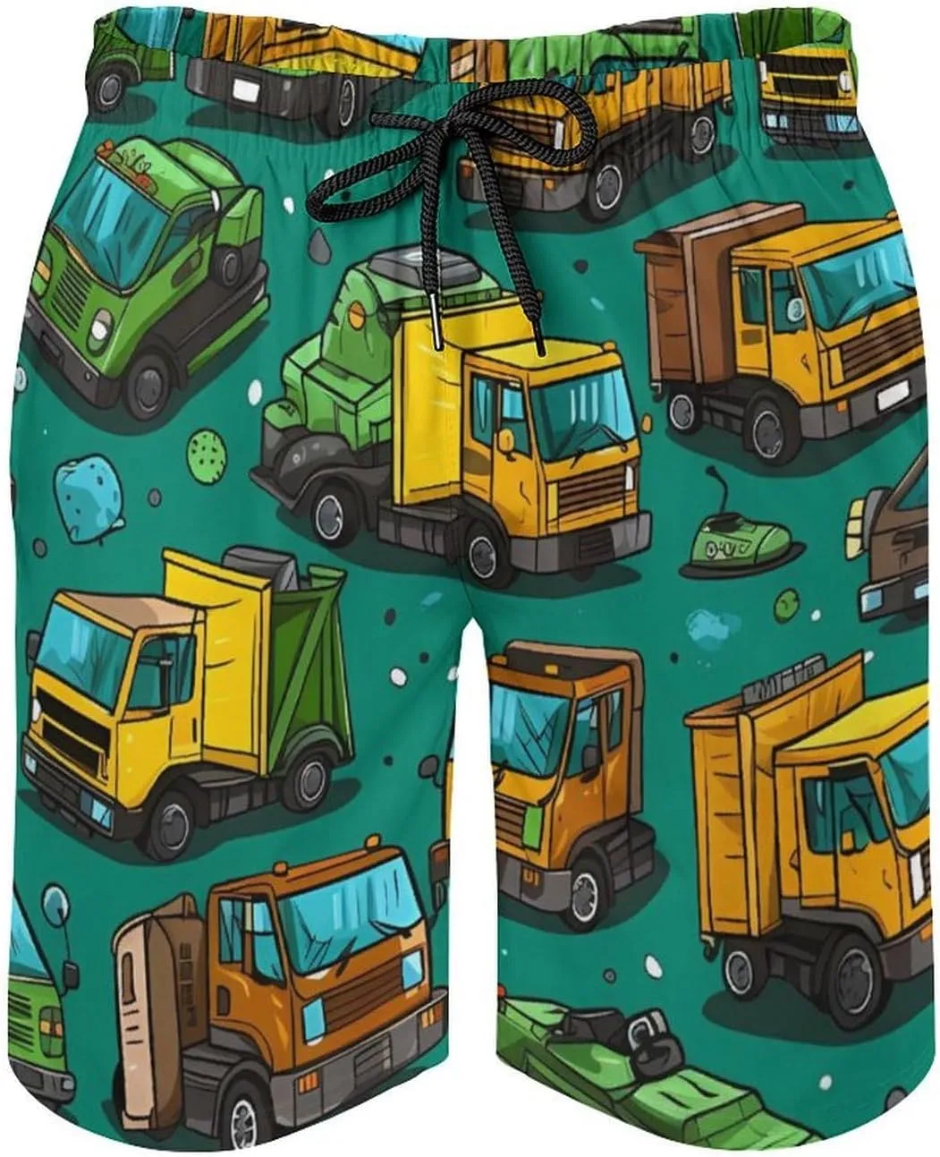 Garbage Truck Busy Day Men's Swim Trunks Quick Dry Bathing Suit Beach Shorts with Mesh Lining