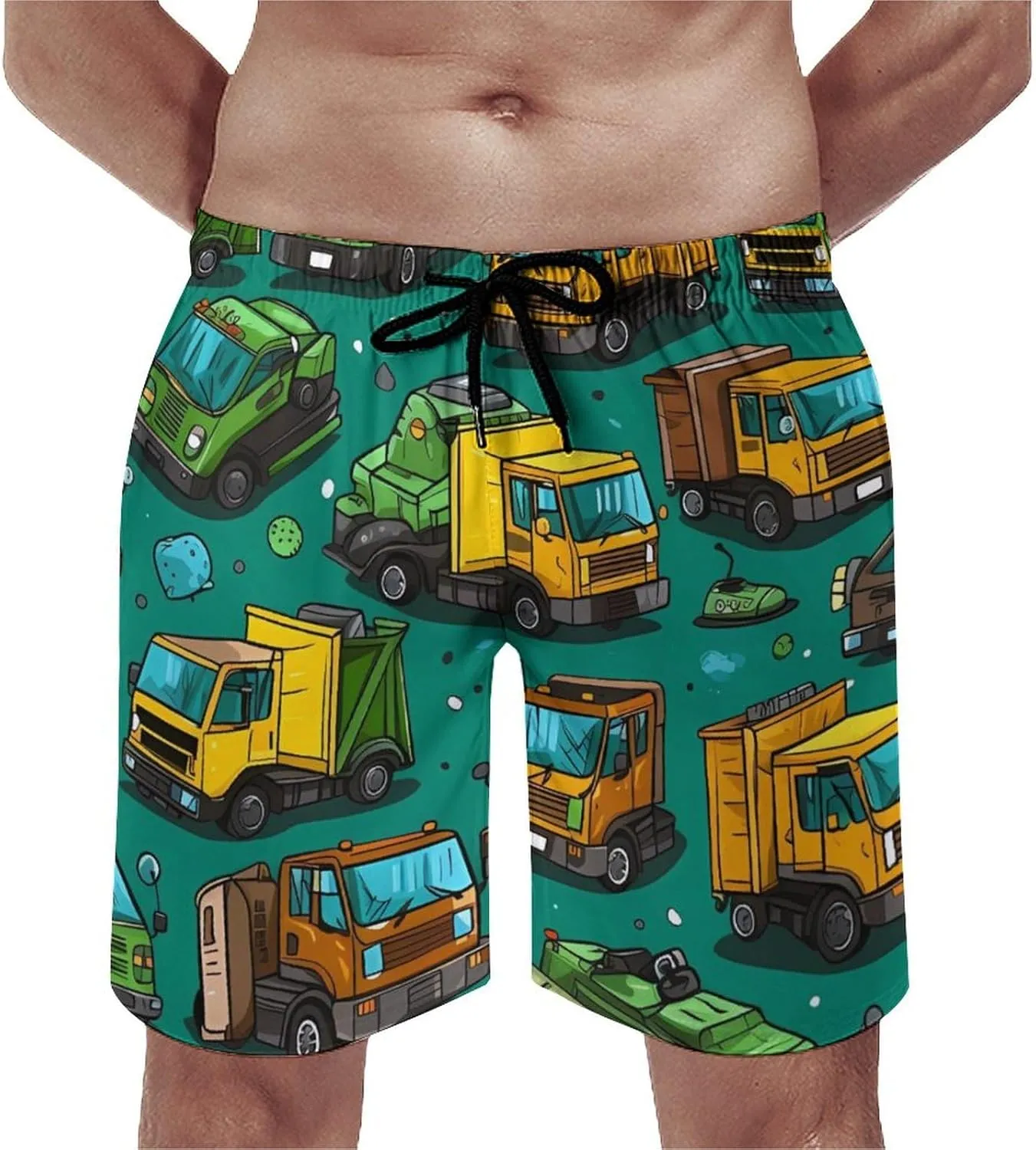 Garbage Truck Busy Day Men's Swim Trunks Quick Dry Bathing Suit Beach Shorts with Mesh Lining
