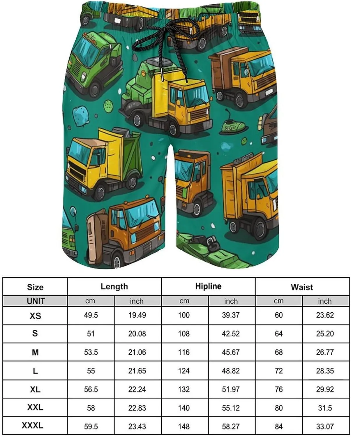 Garbage Truck Busy Day Men's Swim Trunks Quick Dry Bathing Suit Beach Shorts with Mesh Lining