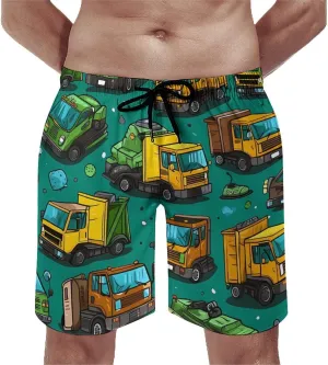 Garbage Truck Busy Day Men's Swim Trunks Quick Dry Bathing Suit Beach Shorts with Mesh Lining