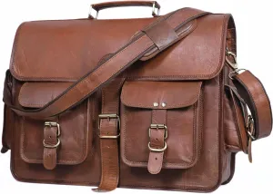 Genuine 18 inch Brown Leather Briefcase Bag for Men - Vintage Mens Leather Messenger Bag for Work, Laptop Satchel Book Bag