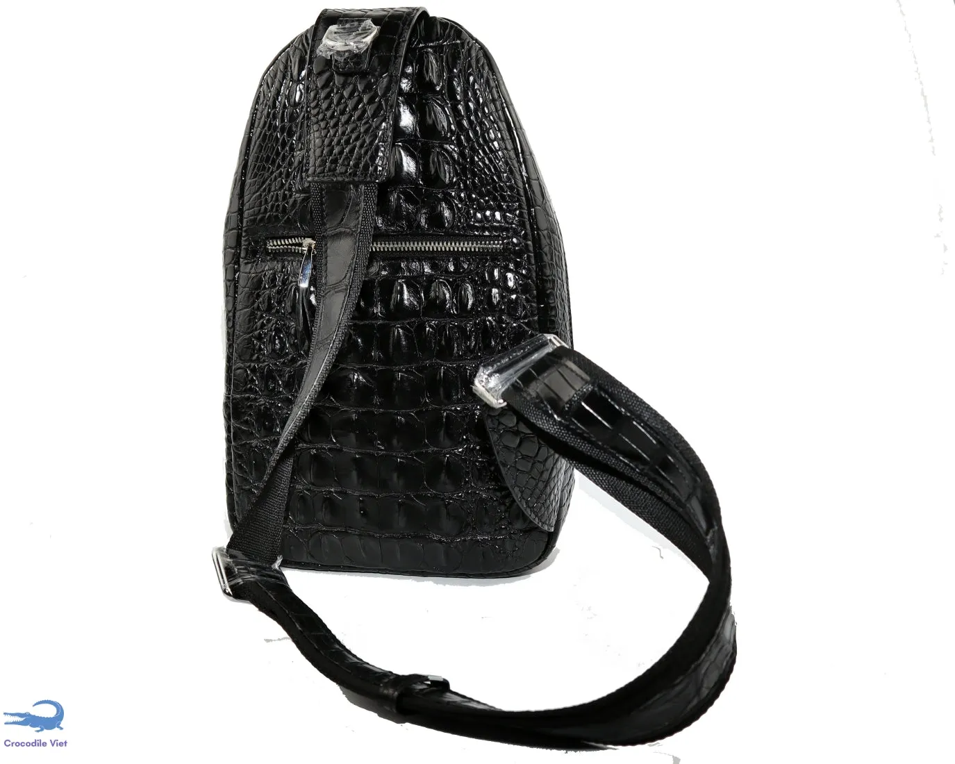 Genuine Crocodile Leather Bags Shoulder Cross Body Waterfly Sling Backpack Black