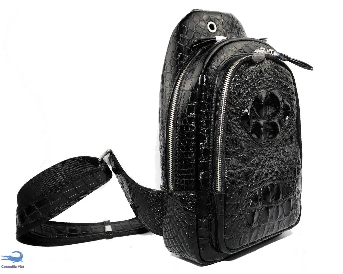 Genuine Crocodile Leather Bags Shoulder Cross Body Waterfly Sling Backpack Black