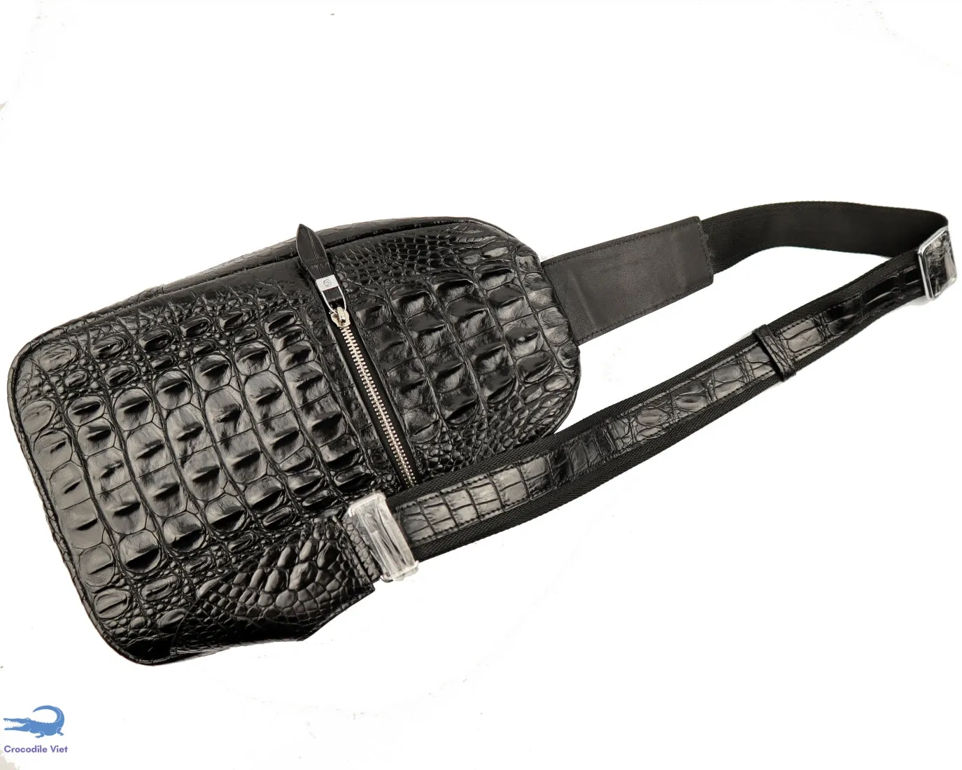 Genuine Crocodile Leather Bags Shoulder Cross Body Waterfly Sling Backpack Black