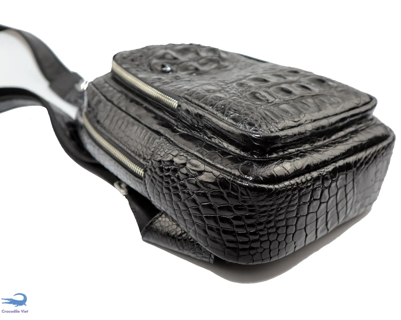 Genuine Crocodile Leather Bags Shoulder Cross Body Waterfly Sling Backpack Black