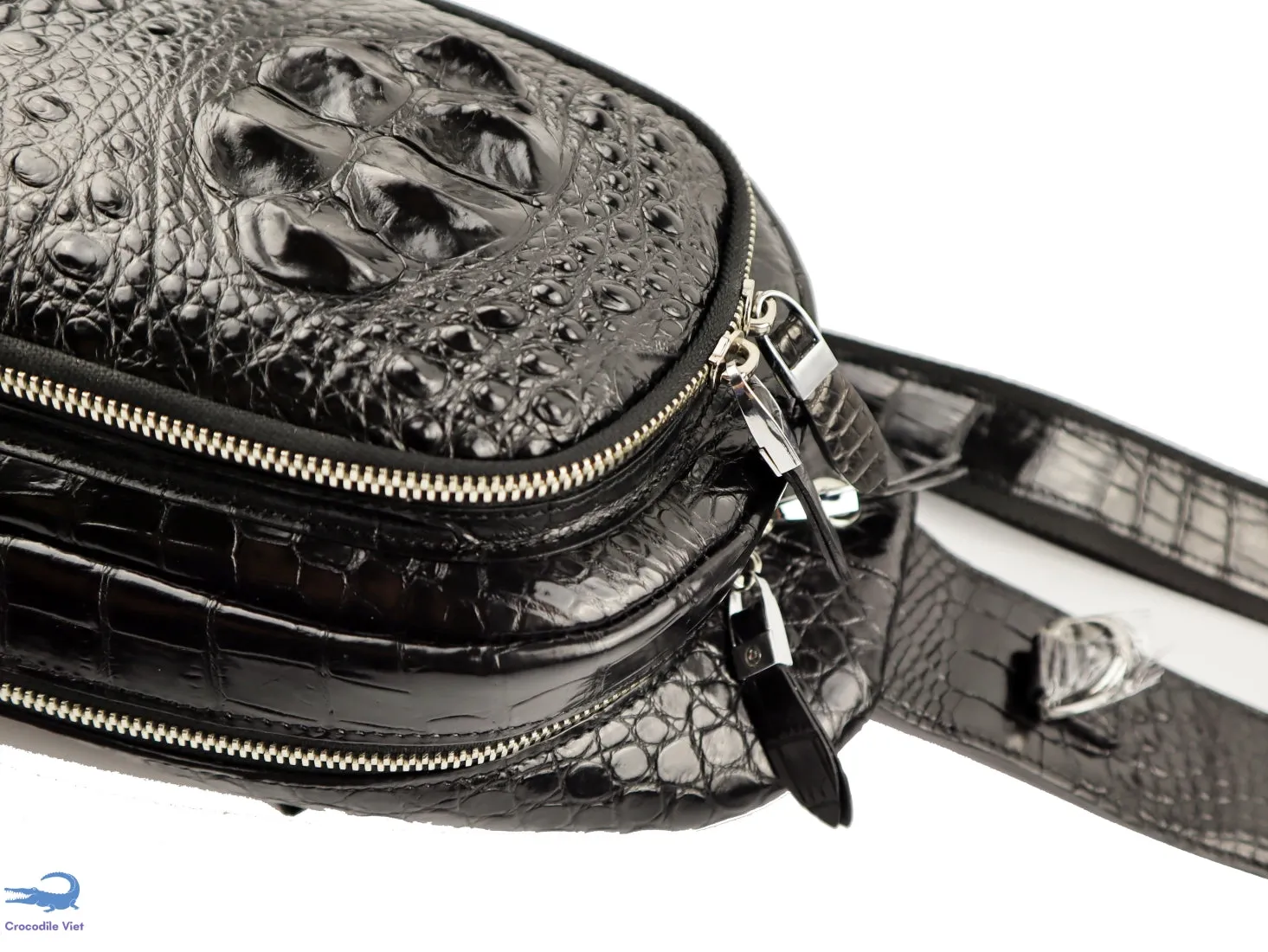 Genuine Crocodile Leather Bags Shoulder Cross Body Waterfly Sling Backpack Black