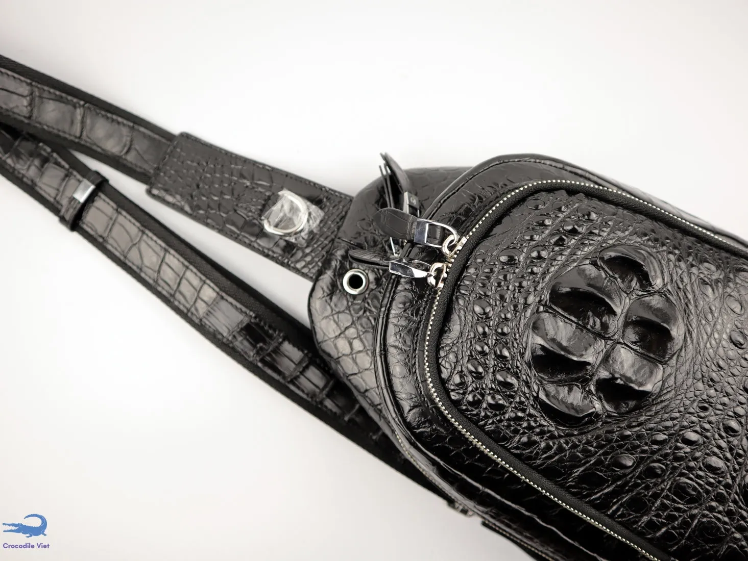 Genuine Crocodile Leather Bags Shoulder Cross Body Waterfly Sling Backpack Black