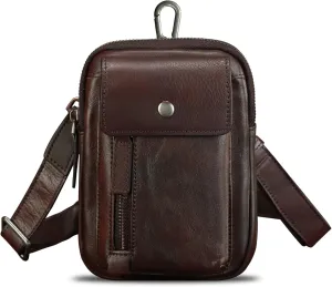 Genuine Leather Belt Bag Pouch for Men and Women Waist Bag Fanny Pack Phone Bag with Strap Small Crossbody Shoulder Bag (Coffee)