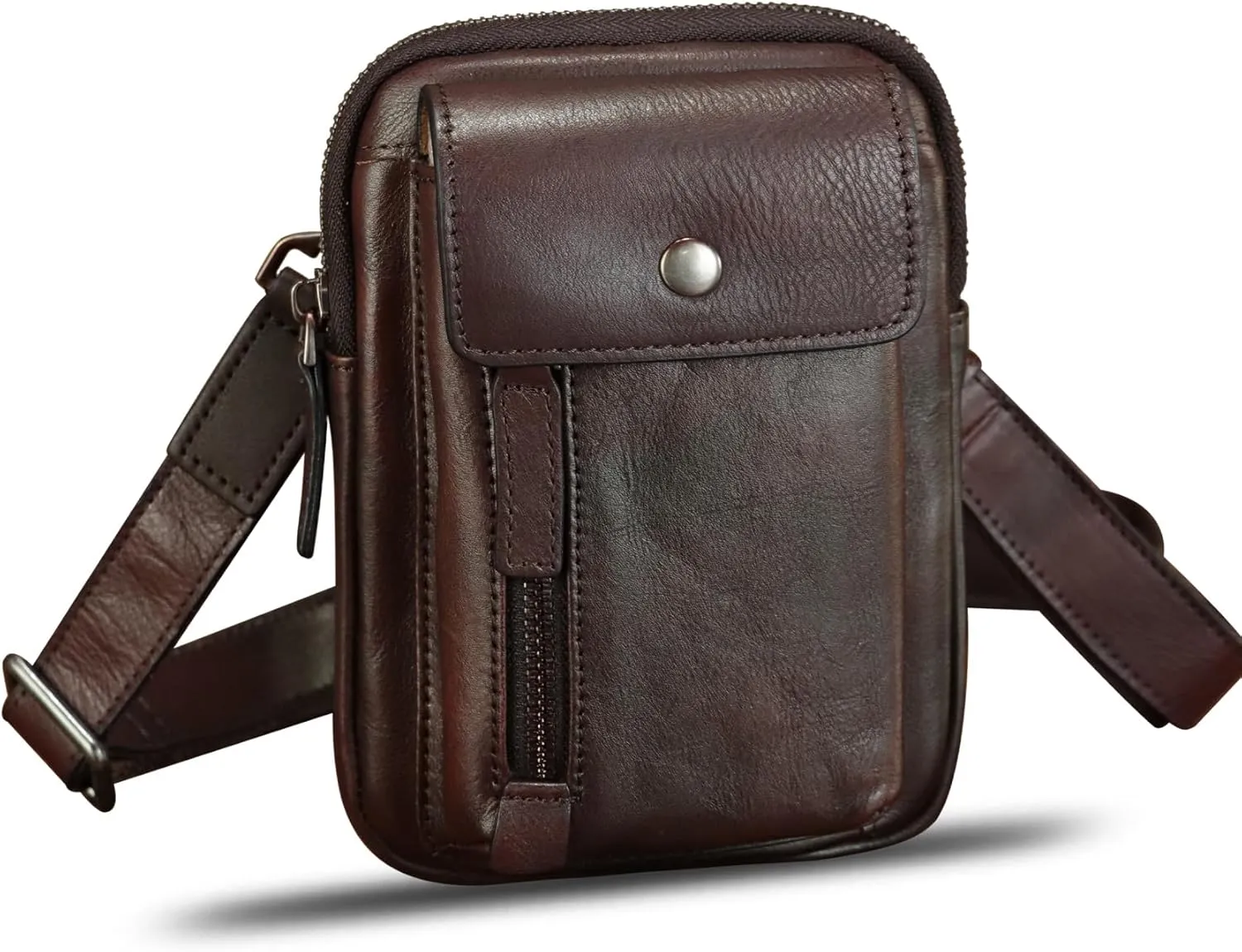 Genuine Leather Belt Bag Pouch for Men and Women Waist Bag Fanny Pack Phone Bag with Strap Small Crossbody Shoulder Bag (Coffee)