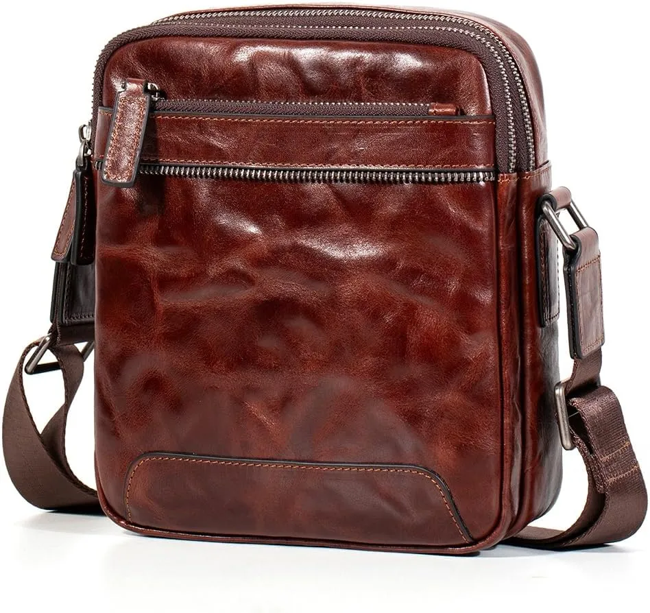 Genuine Leather CrossBody Bag for Men Sling Shoulder Bags Handbag Messenger Pack Outdoor Satchel Travel Business