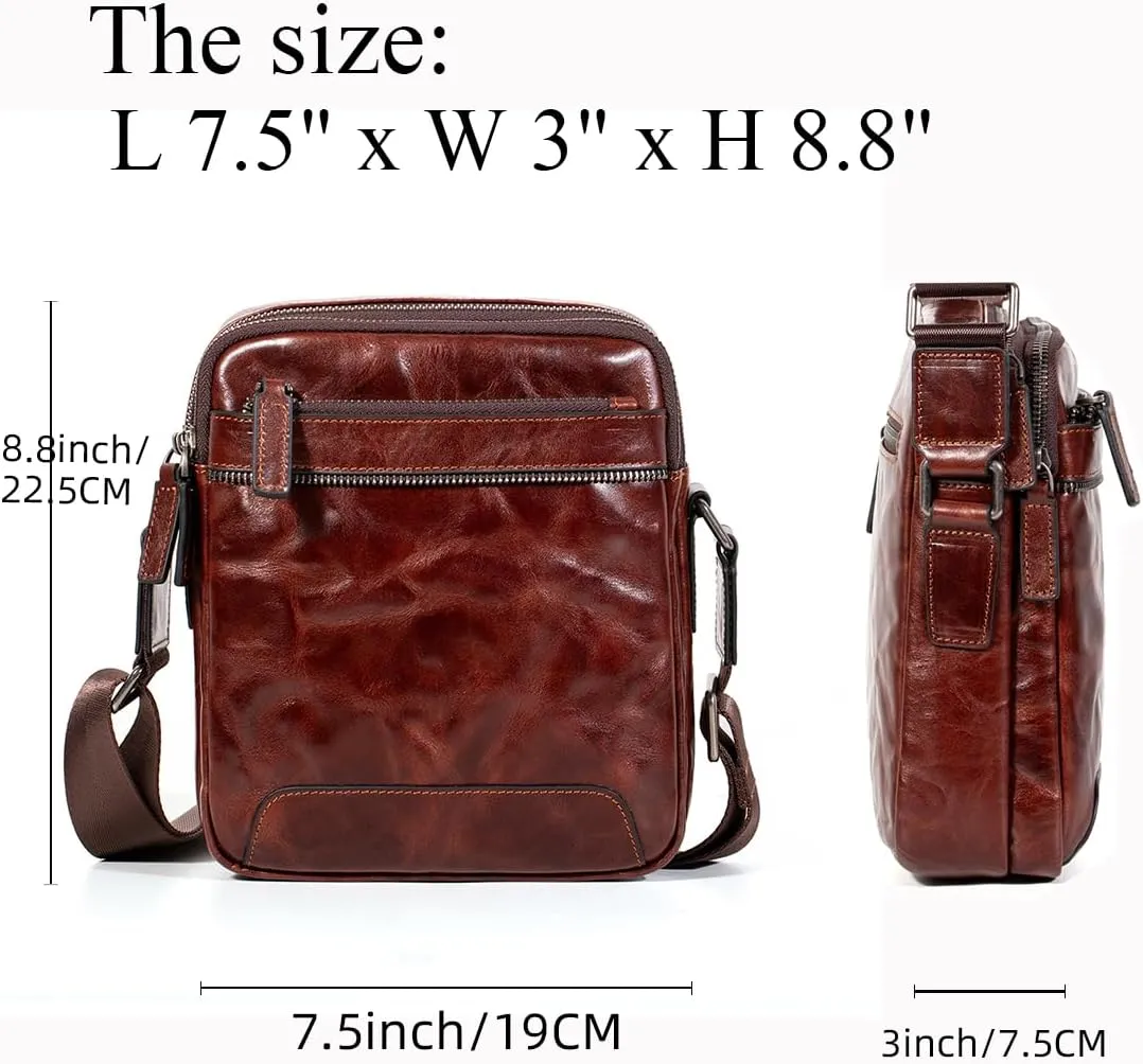 Genuine Leather CrossBody Bag for Men Sling Shoulder Bags Handbag Messenger Pack Outdoor Satchel Travel Business