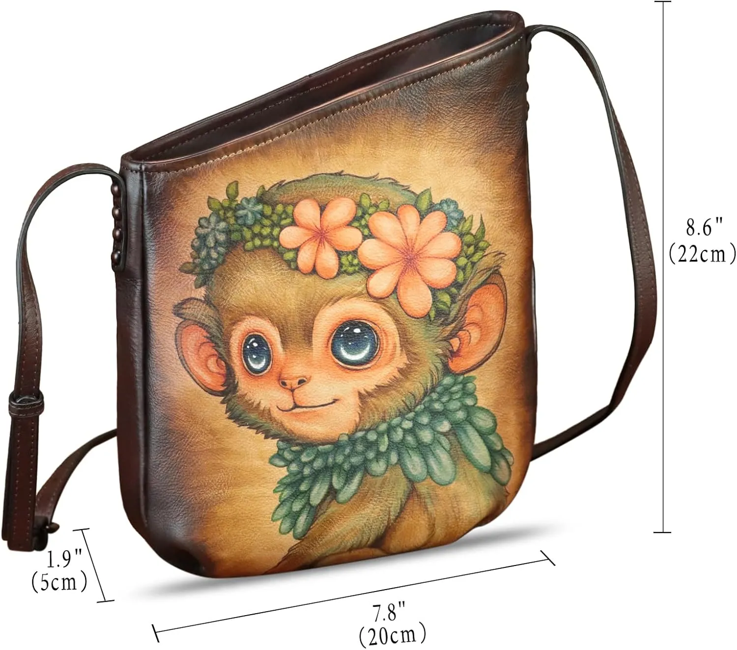 Genuine Leather Crossbody Bag for Women Hand Painted Leather Handmade Crossbody Satchel Purse Handbag