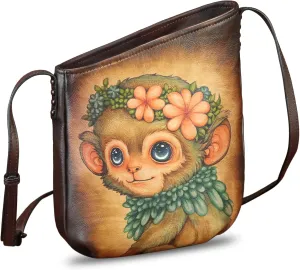 Genuine Leather Crossbody Bag for Women Hand Painted Leather Handmade Crossbody Satchel Purse Handbag