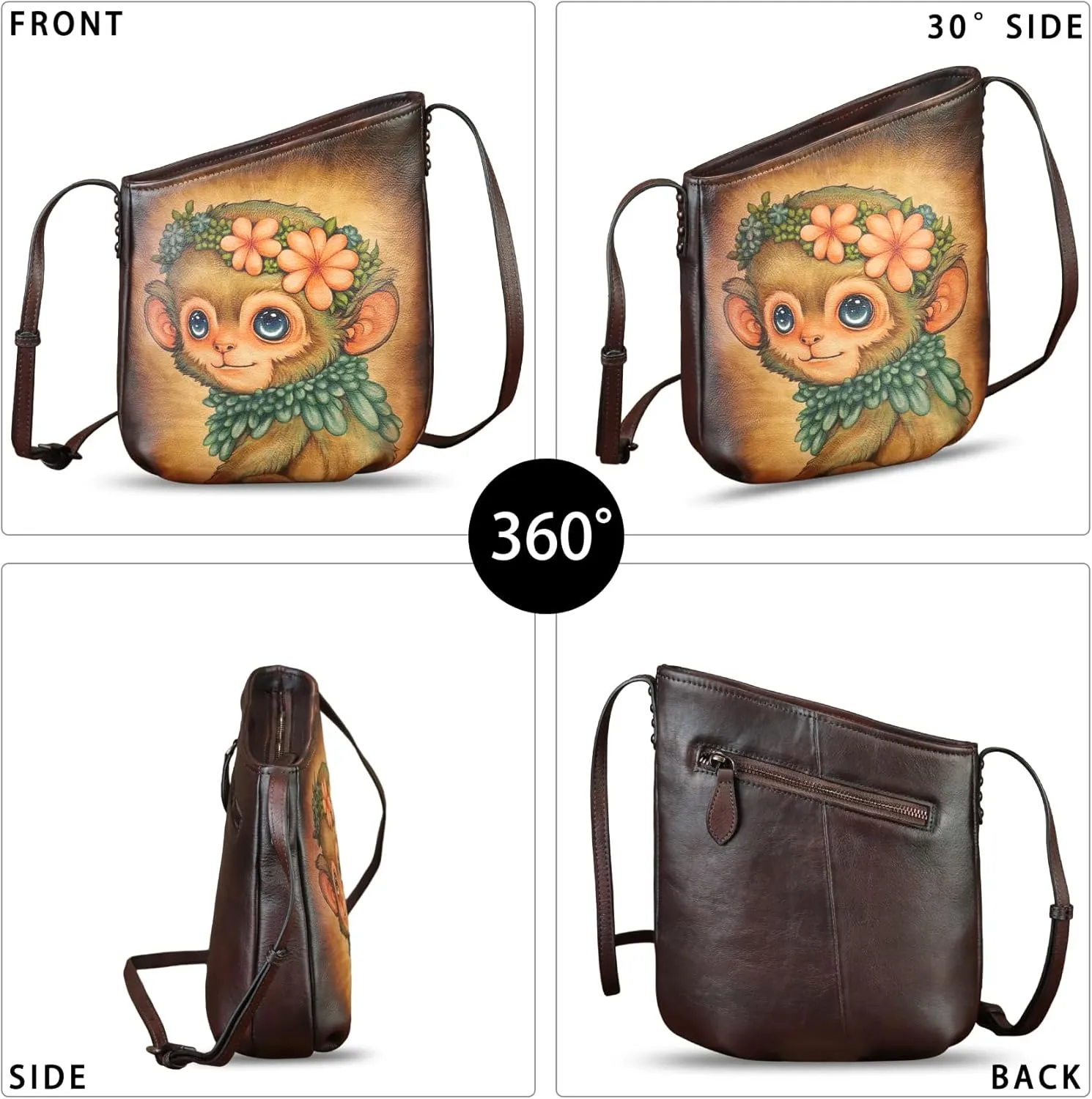Genuine Leather Crossbody Bag for Women Hand Painted Leather Handmade Crossbody Satchel Purse Handbag