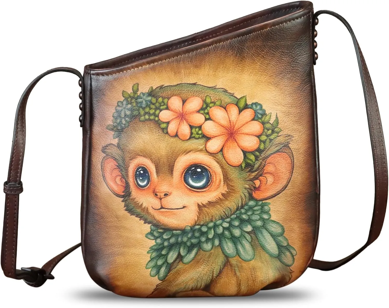 Genuine Leather Crossbody Bag for Women Hand Painted Leather Handmade Crossbody Satchel Purse Handbag