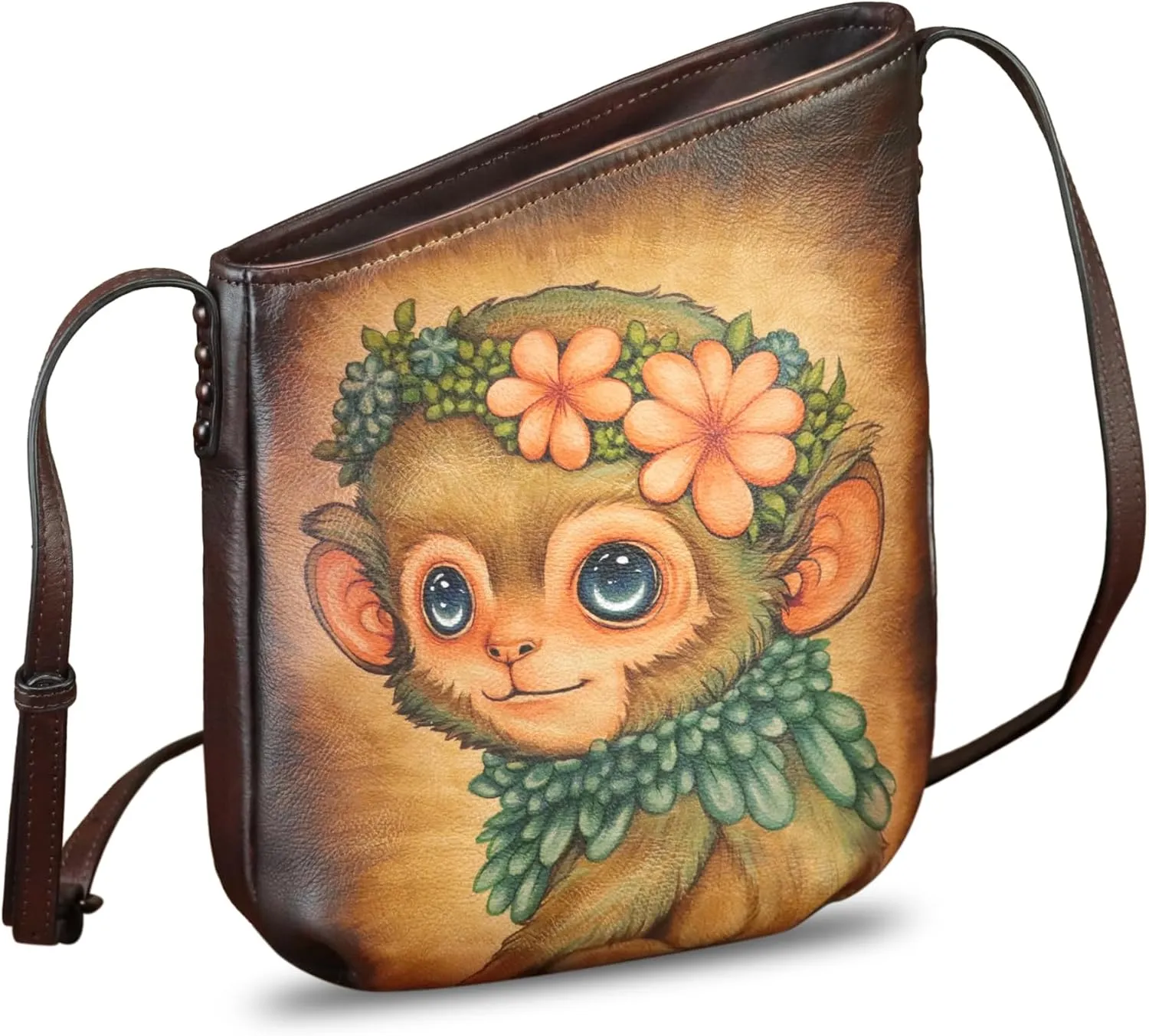 Genuine Leather Crossbody Bag for Women Hand Painted Leather Handmade Crossbody Satchel Purse Handbag