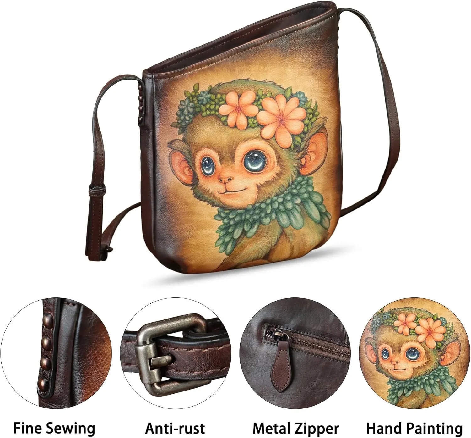 Genuine Leather Crossbody Bag for Women Hand Painted Leather Handmade Crossbody Satchel Purse Handbag