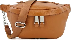 Genuine Leather Crossbody Fanny Packs for Women Men,Medium Unisex Commuter Belt Bag Waist Bag,Casual Sling Purse Shoulder Bag,Trendy Bum Bag With Adjustable Wide Strap for Work Travel (Brown)